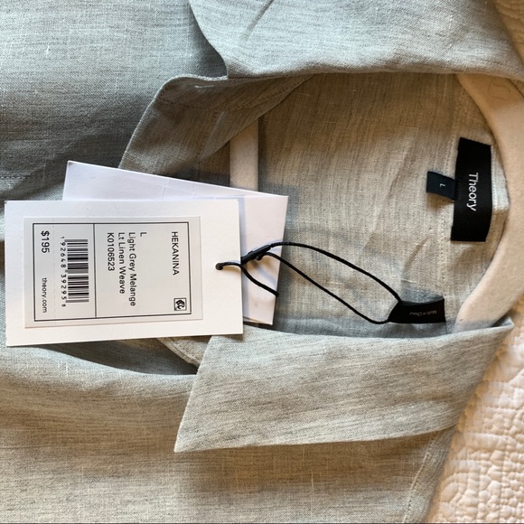 Theory | Women's Hekanina Linen Tie Front Shirt Lg - Picture 8 of 12